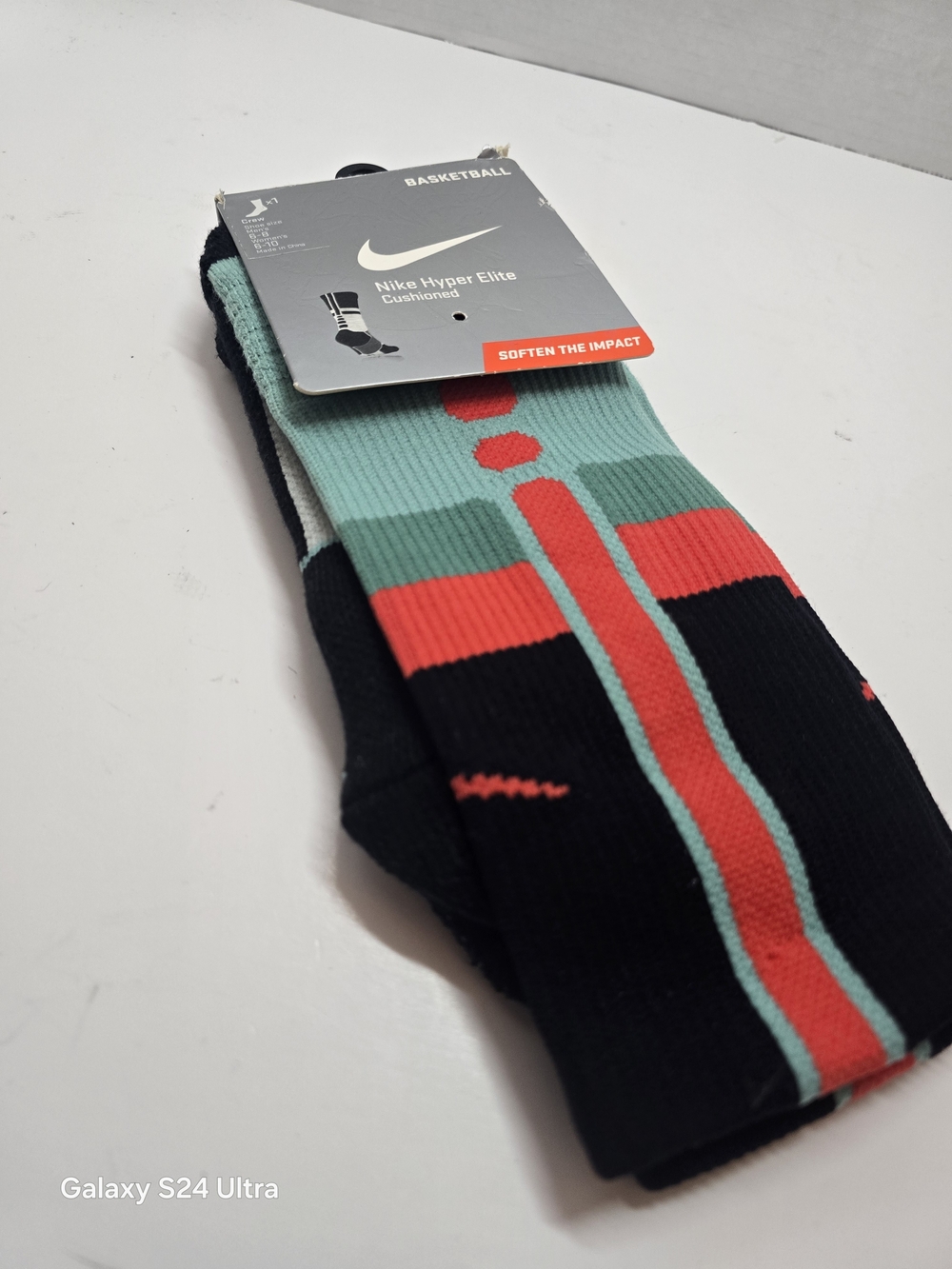 Nike Hyper Elite Cushioned Men's Basketball Socks - Black & Teal with Red Accent